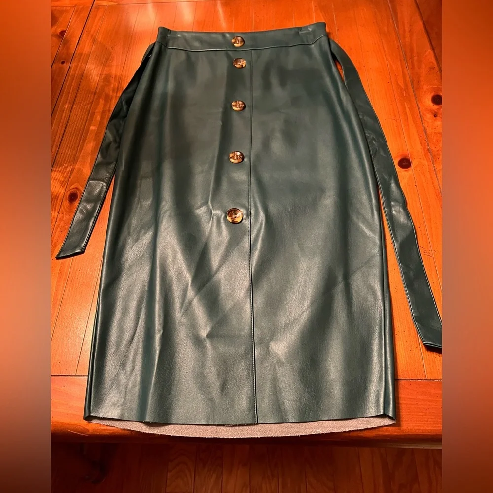 Express Green Faux Leather Midi Skirt - Picture 1 of 4